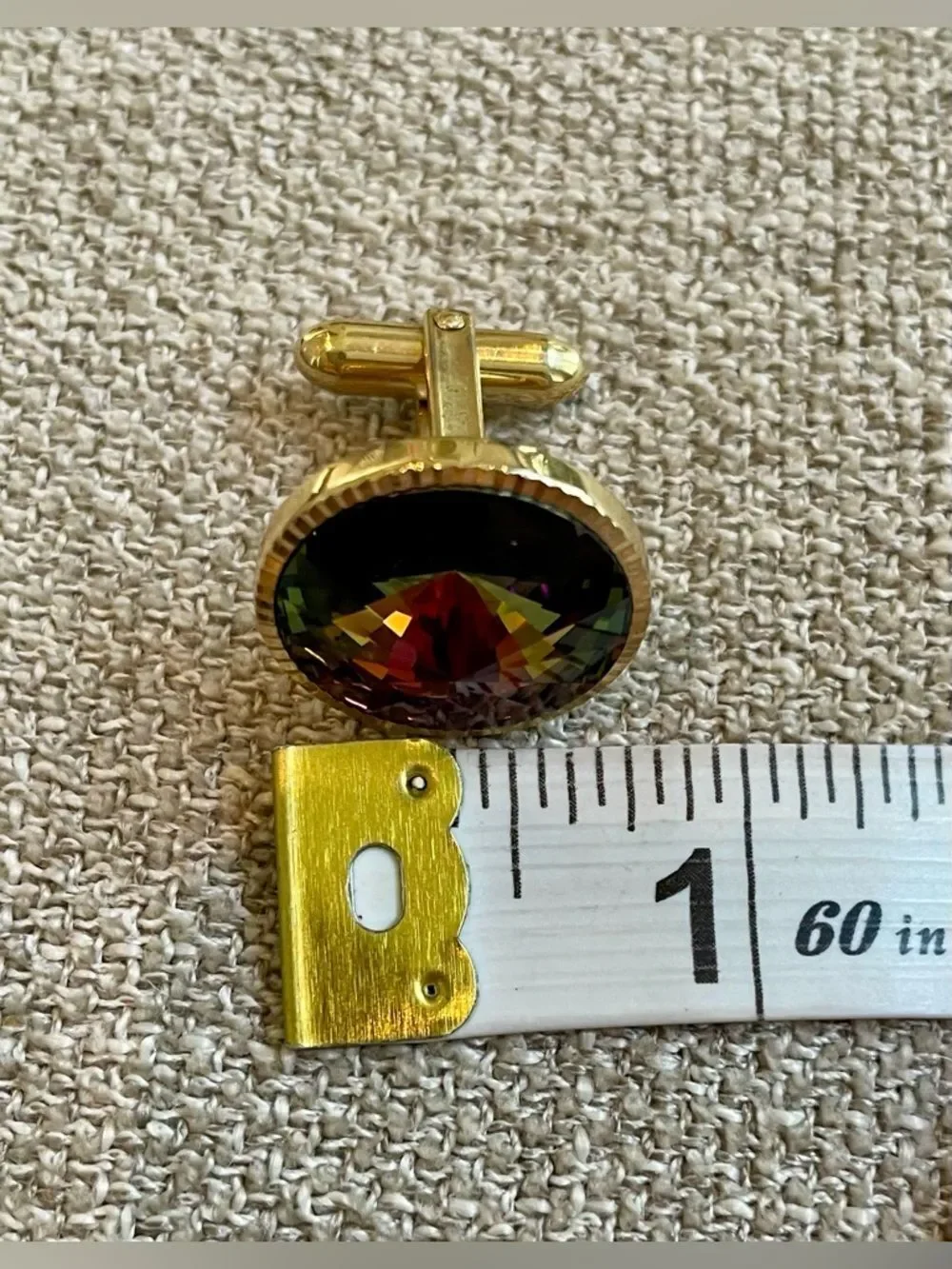 Vintage Rivoli Cufflinks Gold Tone Volcano Vitrail Glass Multicolor Statement